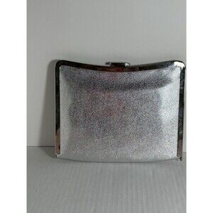 Vintage Mardane Metallic Silver Square Flat Evening Clutch Or Strap 8” Purse USA